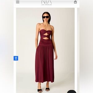 Nia The brand Burgundy Strapless Cutout Midi Dress